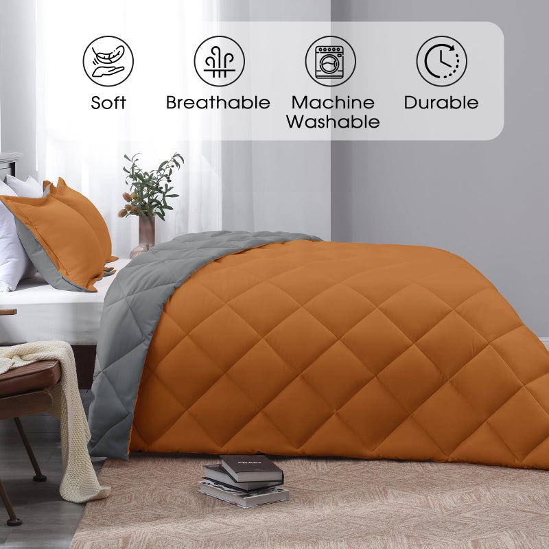 Basic Beyond Queen Comforter Set - Burnt Orange, Reversible Bed Comforter Set for All Seasons, 2 Pieces - Image 2